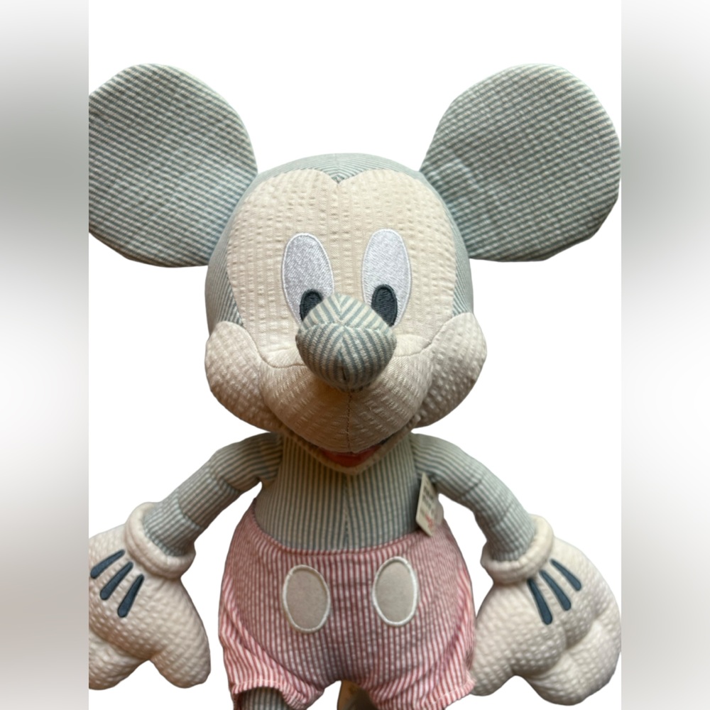 NWT Disney Store Seersucker Mickey Mouse Stuffed Plush Toy - Picture 3 of 6